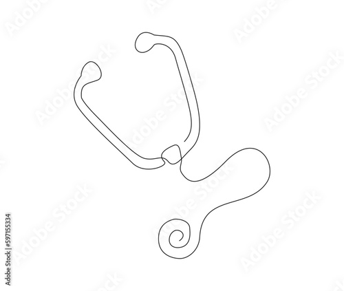 Continuous line art drawing of stethoscope. Medical tool - stethoscope single line art drawing vector illustration. Editable stroke.

