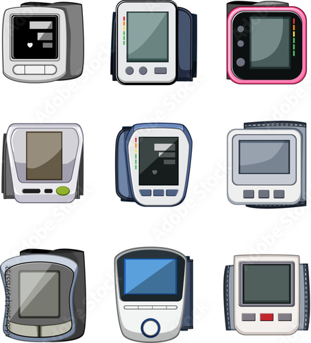 blood pressure monitor set cartoon vector illustration