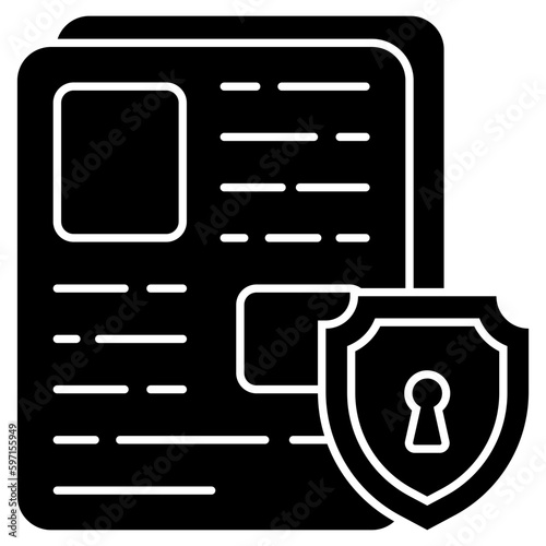 Shield with paper denoting concept of secure file 