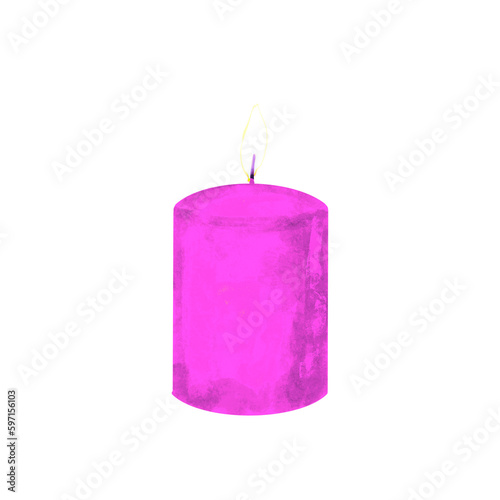 Watercolor illustration pink candle. pink paraffin candle. Romance