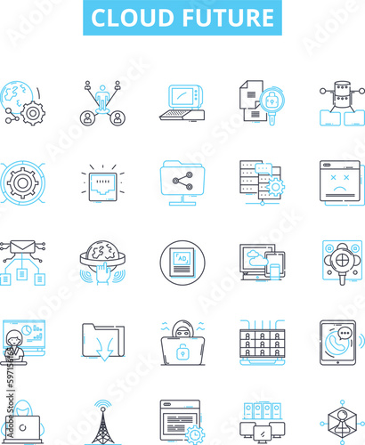 Cloud future vector line icons set. Cloud, Future, Computing, AI, IoT, Digital, Transformation illustration outline concept symbols and signs