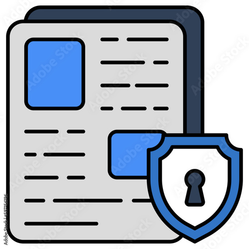 Shield with paper denoting concept of secure file 