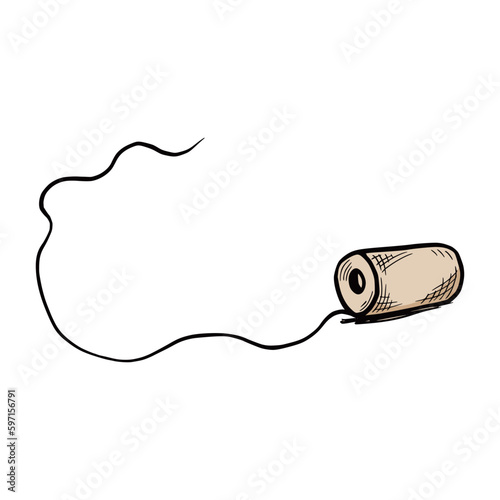 Hand drawn twine roll with thread. Sketch doodle style. Twine isolated vector illustration.