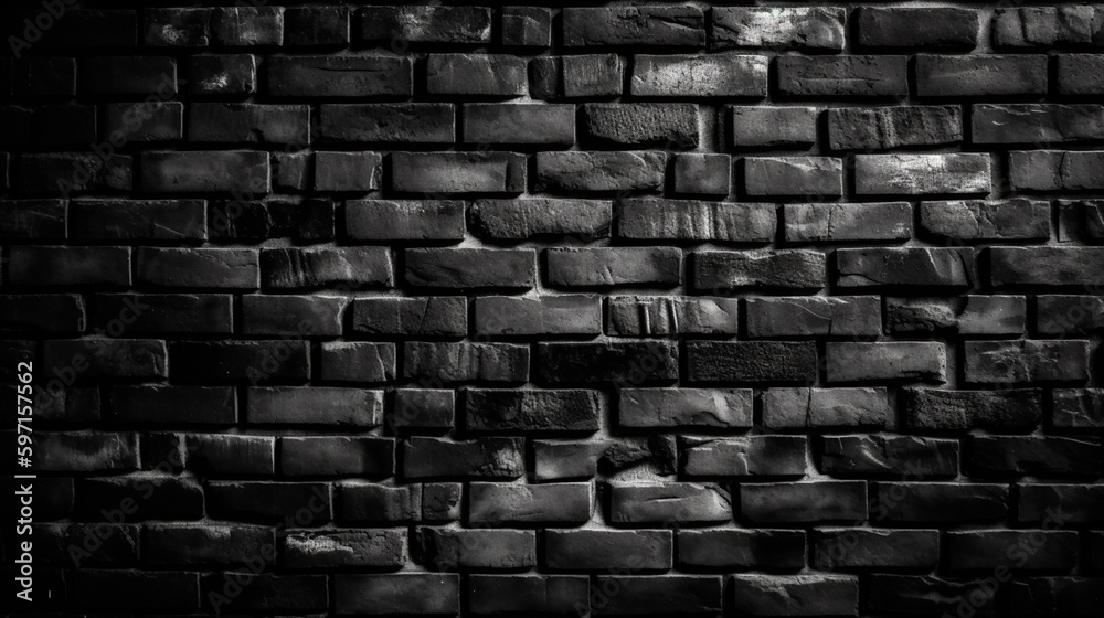 Black brick wall, old texture of red stone blocks. Generative Ai