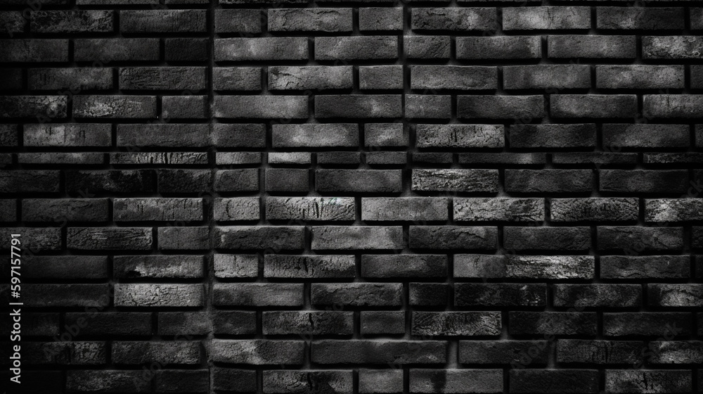 Black brick wall, old texture of red stone blocks. Generative Ai