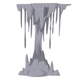 Stalactite limestone column. Stalagmite growth formations, natural cave rocks. Cartoon underground stalactite icicles flat vector illustration