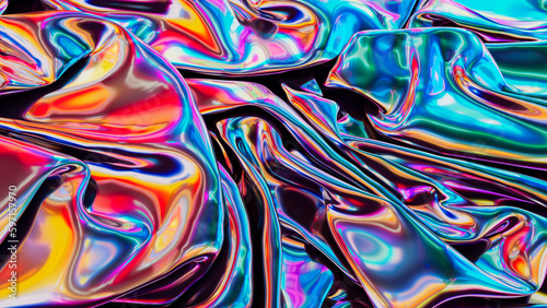 Abstract 3d rendering. Retro Digital fabric. Sci-fi background. Holographic neon foil. Rainbow reflection. 3d rendering