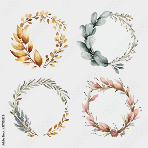 flowers vector design frame , A cute vintage floral and foilage wreath collection