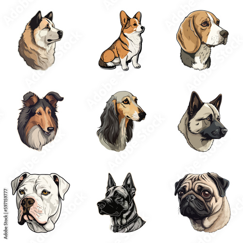 Dog Stickers Flat Icon Set Isolated On White Background