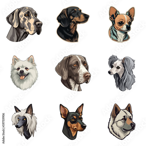 Dog Stickers Flat Icon Set Isolated On White Background