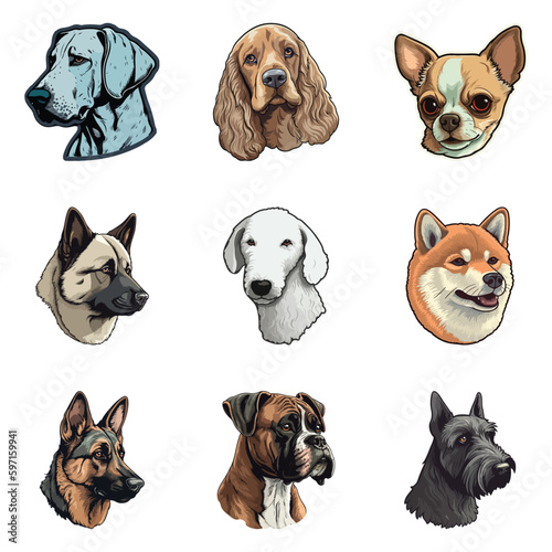 Dog Stickers Flat Icon Set Isolated On White Background © Maxim