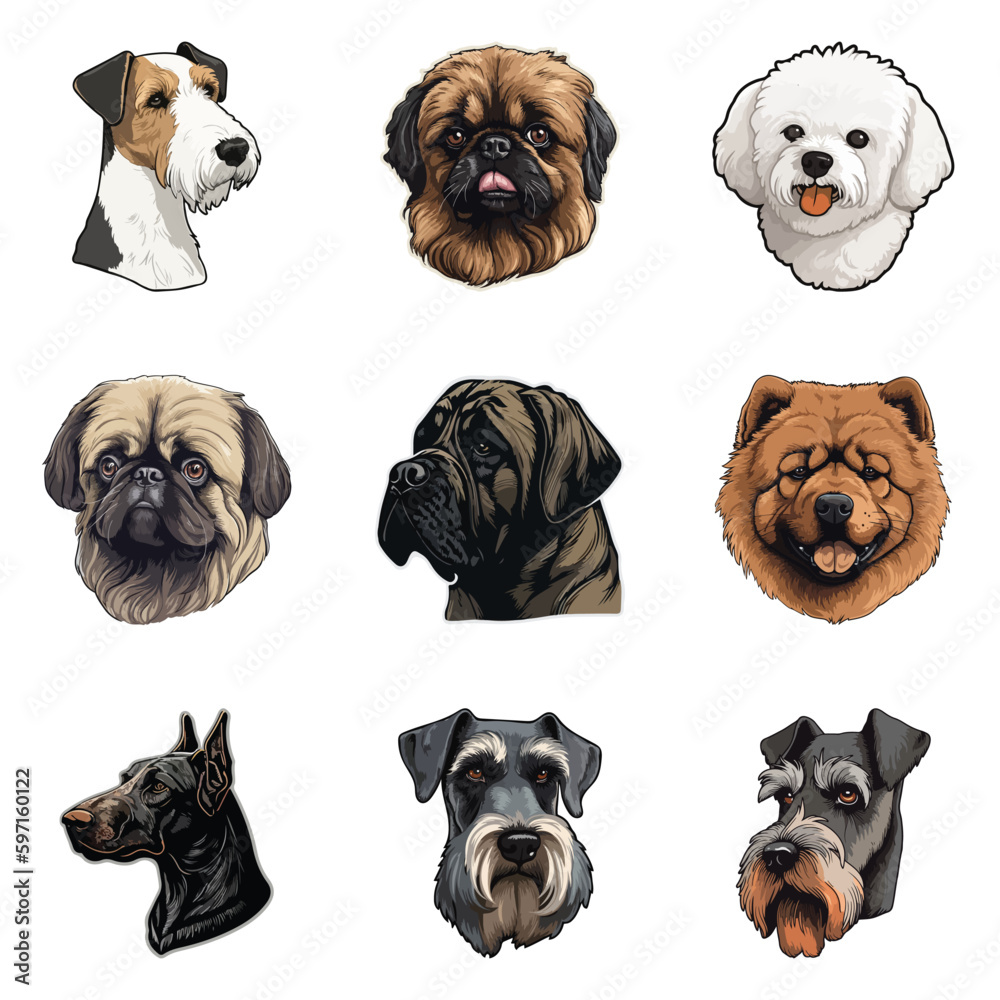 Fototapeta premium Dog Stickers Flat Icon Set Isolated On White Background