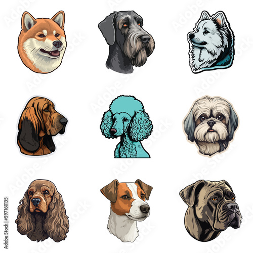 Dog Stickers Flat Icon Set Isolated On White Background