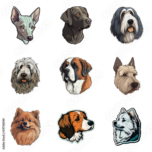 Dog Stickers Flat Icon Set Isolated On White Background