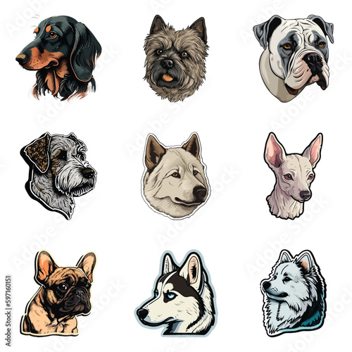 Dog Stickers Flat Icon Set Isolated On White Background