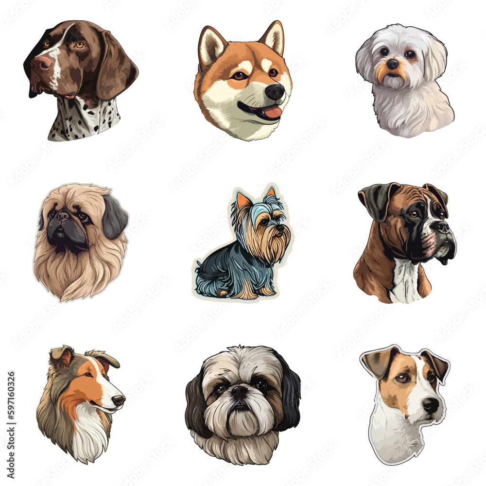 Fototapeta premium Dog Stickers Flat Icon Set Isolated On White Background
