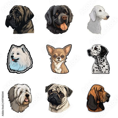 Dog Stickers Flat Icon Set Isolated On White Background