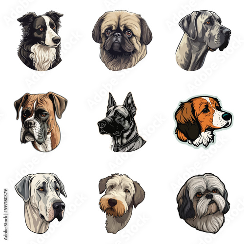 Dog Stickers Flat Icon Set Isolated On White Background