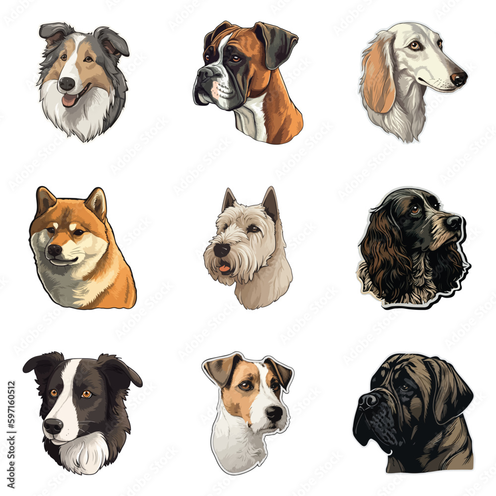 Dog Stickers Flat Icon Set Isolated On White Background