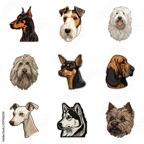 Dog Stickers Flat Icon Set Isolated On White Background © Maxim
