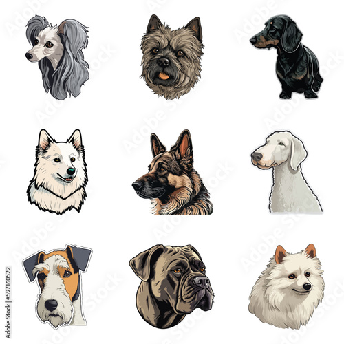 Dog Stickers Flat Icon Set Isolated On White Background