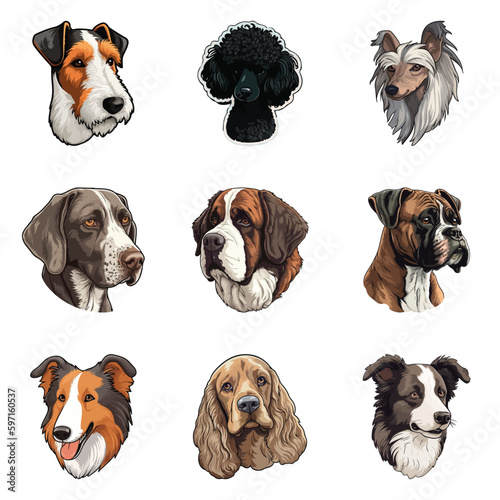 Dog Stickers Flat Icon Set Isolated On White Background