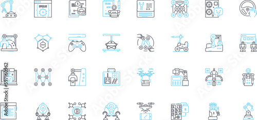 Automation Engineering linear icons set. Robotics, Mechatronics, Programming, Control, Industrial, Integration, Sensors line vector and concept signs. Efficiency,Design,Manufacturing outline