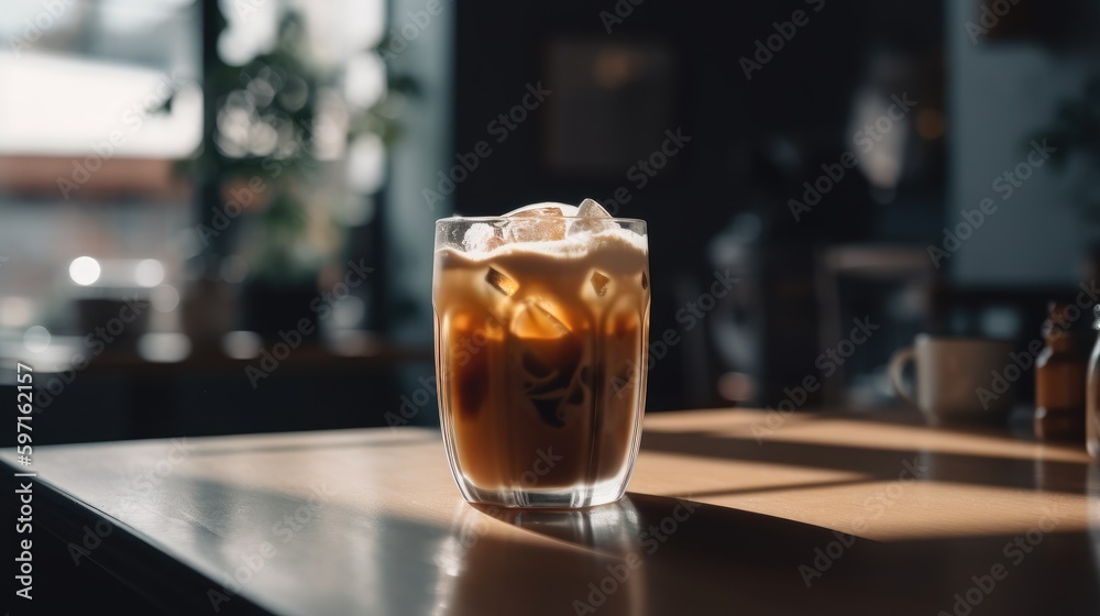 Cold coffee with ice on table of a bar Cold coffee with ice on table of a bar