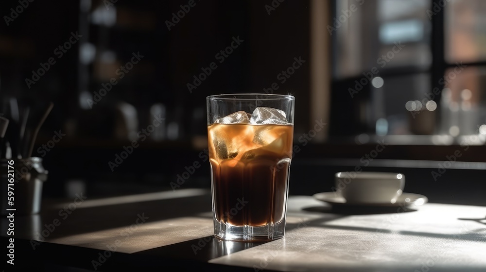 Glass with cold coffee on table of a bar Glass with cold coffee on table of a bar