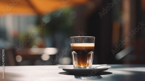 Hot coffee on table of a bar