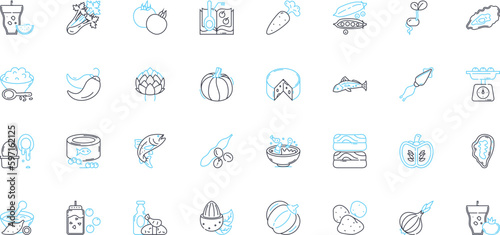 Adorable snack linear icons set. Tasty, Cute, Yummy, Delicious, Nutritious, Colorful, Fun line vector and concept signs. Wholesome,Sweet,Creative outline illustrations