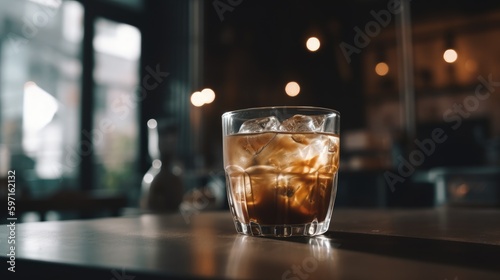 Cold coffee with ice on table of a bar