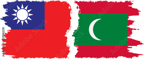 Maldives and Taiwan grunge flags connection vector