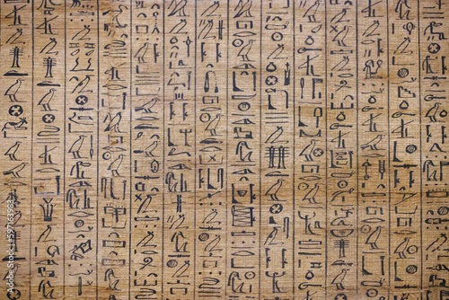 Ancient Egyptian hieroglyphs on papyrus - Cairo