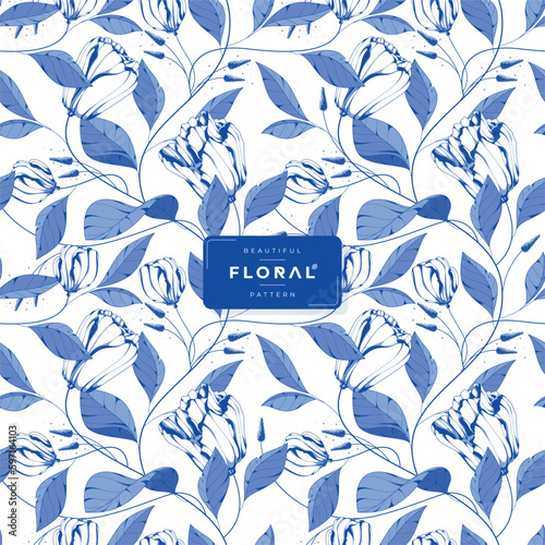 beautiful blue ink floral pattern