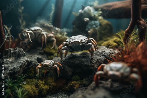 Aquatic creatures in their natural habitat. Generative AI © Nerissa