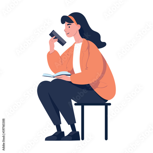 Young woman reading book