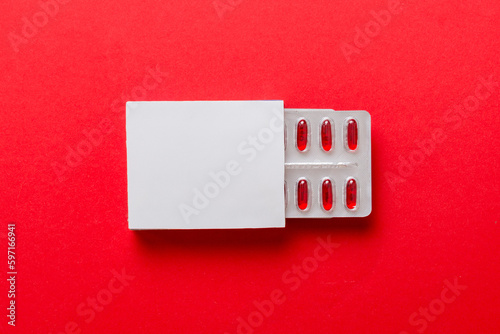 Blank White Product Package Box Mock-up. Open blank medicine drug box with blister top view