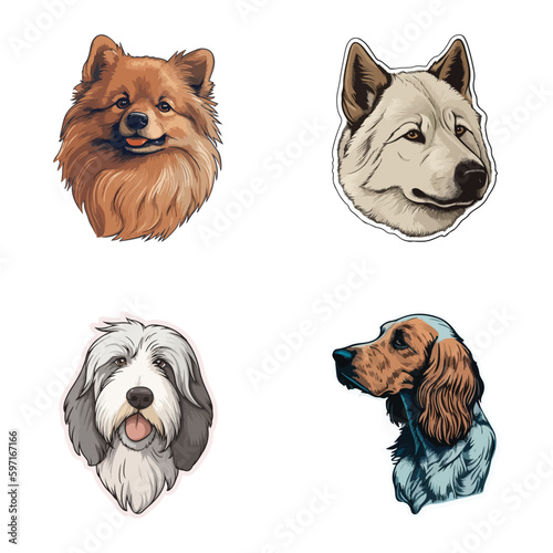 Fototapeta Naklejka Na Ścianę i Meble -  Dog Stickers Flat Icon Set Isolated On White Background