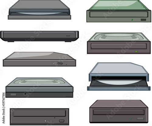 dvd drive set cartoon vector illustration