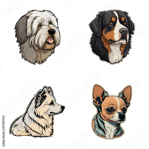 Dog Stickers Flat Icon Set Isolated On White Background