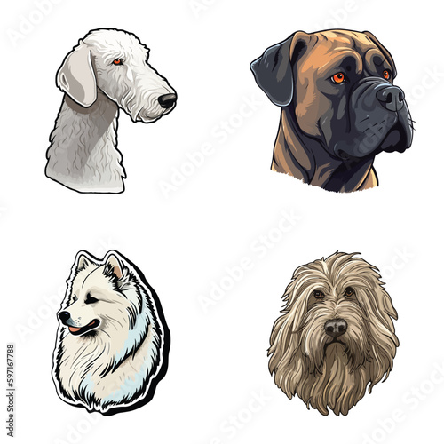 Dog Stickers Flat Icon Set Isolated On White Background