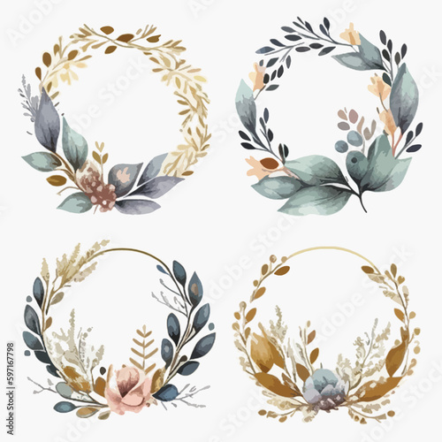 Fototapeta Naklejka Na Ścianę i Meble -  flowers vector design frame , A cute vintage floral and foilage wreath collection