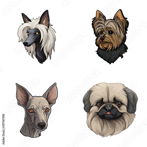 Dog Stickers Flat Icon Set Isolated On White Background