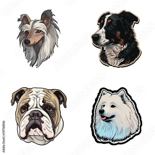 Dog Stickers Flat Icon Set Isolated On White Background