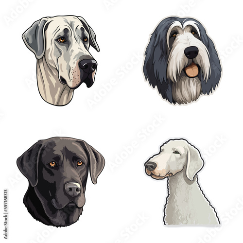 Dog Stickers Flat Icon Set Isolated On White Background