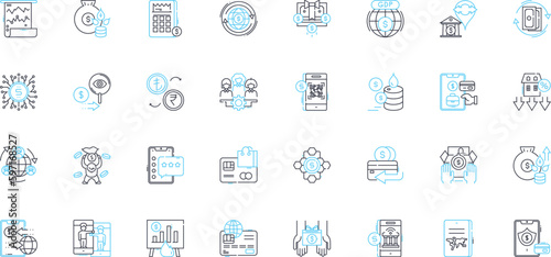 Advertising agencies linear icons set. Marketing, Branding, Creative, Strategy, Digital, Print, Media line vector and concept signs. Campaigns,Analytics,Consumer outline illustrations