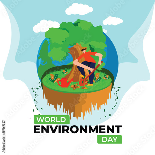 Flat organic world environment day post banner design template
