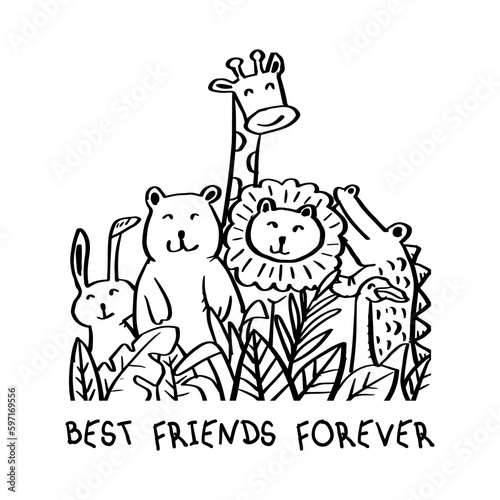 Best friends forever lettering with cute animals. © Handini_Atmodiwiryo