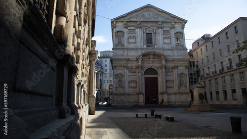 The Chiesa di San Fedele or Church of Saint Fidelis of Como, a Jesuit church in Milan built in Mannerism style. photo